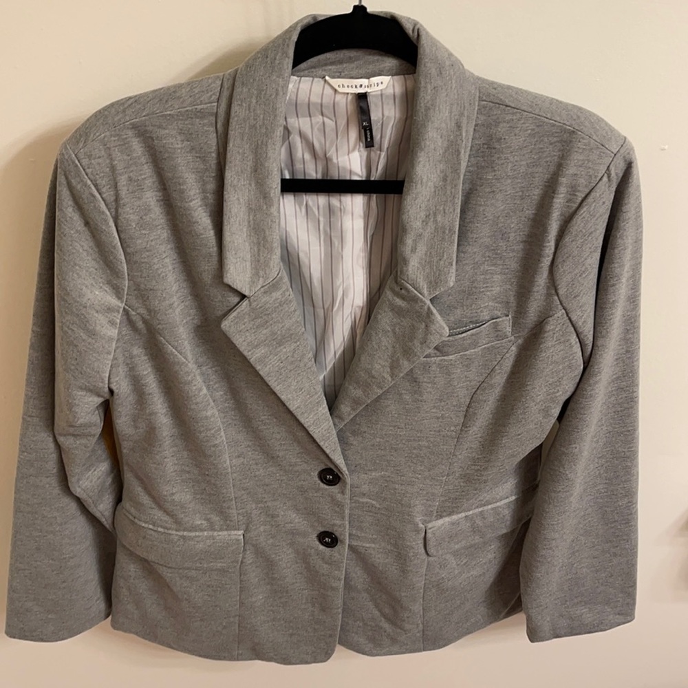 Check & Stripe Blazer Size XL Color Gray Cognac